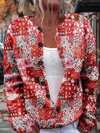 Floral Long Sleeve Crew Neck Vintage Spring Fall Cardigan Outerwear
