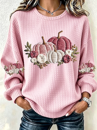 Floral Crew Neck Printing Casual Spring Fall Long Sleeve Sweatshirt