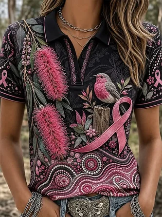 Floral Short Sleeve Tee T shirt Polo Collar Printing Vintage Summer Top