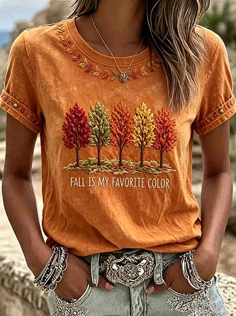 Maple Leaf Short Sleeve Tee T shirt Crew Neck Printing Casual Graphic Tee Summer Top
