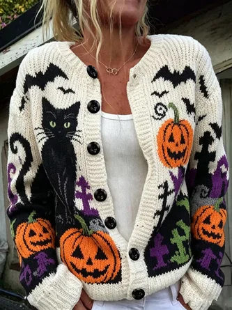 Cat Long Sleeve Vintage Spring Fall Jacket Outerwear