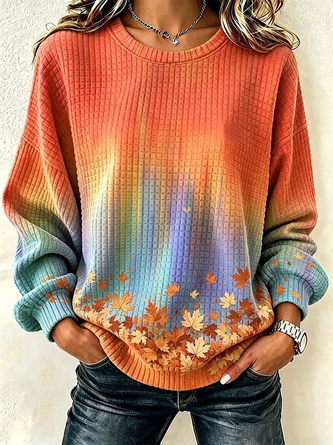 Ombre Crew Neck Printing Casual Spring Fall Long Sleeve Sweatshirt
