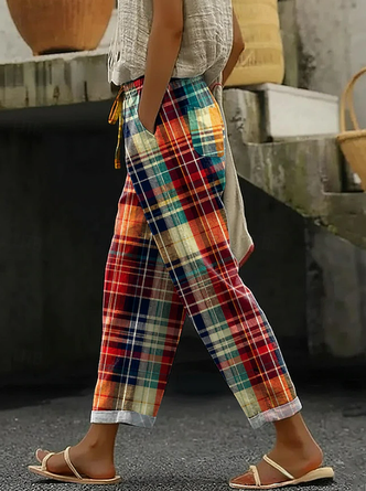 Plaid Long Pants Vintage Spring Fall Trousers