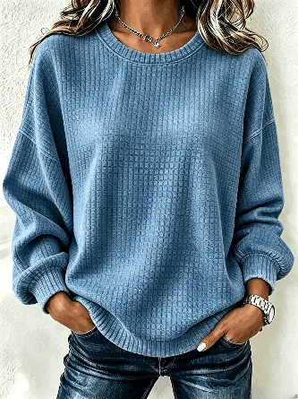 Plain Crew Neck Casual Spring Fall Long Sleeve Sweatshirt