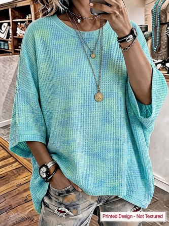 Ombre Half Sleeve Tee T shirt Crew Neck Casual Summer Top