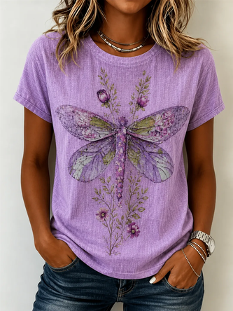 Dragonfly Short Sleeve Tee T shirt Crew Neck Casual Summer Top