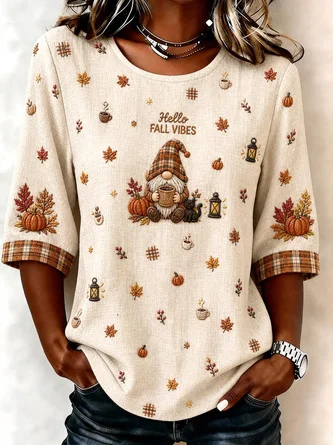 Maple Leaf Crew Neck Half Sleeve Blouse Printing Vintage Daily Summer Top