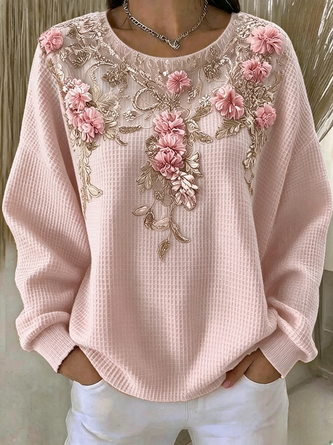 Floral Crew Neck Casual Spring Fall Long Sleeve Sweatshirt
