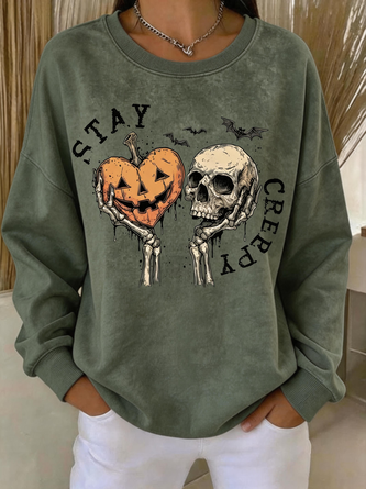 Skull Crew Neck Casual Spring Fall Long Sleeve Sweatshirt