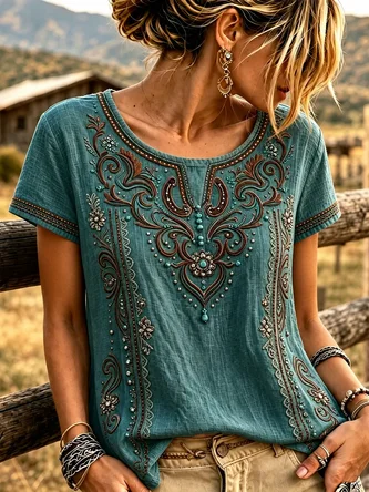 Floral Short Sleeve Tee T shirt Crew Neck Printing Casual Summer Top