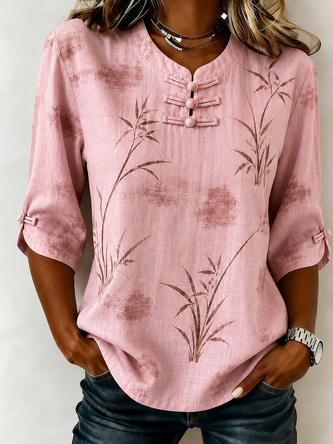 Plain Crew Neck Half Sleeve Blouse Casual Daily Summer Top