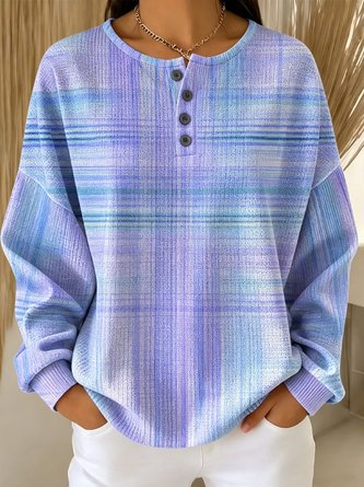 Ombre Henley Collar Casual Spring Fall Long Sleeve Sweatshirt
