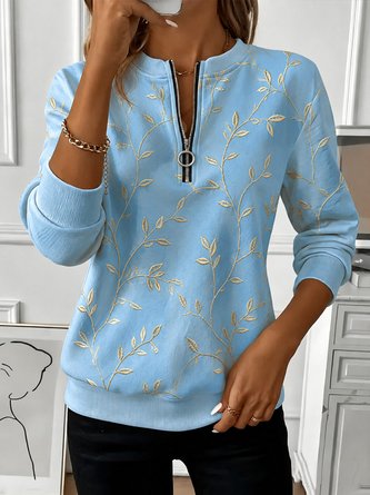 Leaf Crew Neck Casual Spring Fall Long Sleeve Sweatshirt