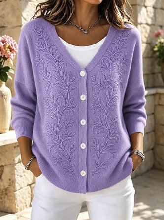 Plain Long Sleeve V Neck Casual Spring Fall Cardigan Outerwear