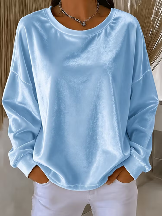 Plain Crew Neck Vintage Spring Fall Long Sleeve Sweatshirt