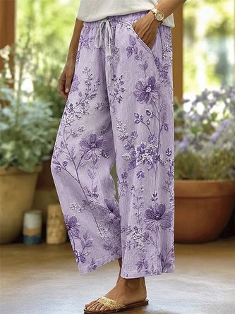 Floral Long Pants Vintage Spring Fall Trousers