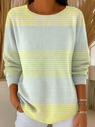 Striped Printing Casual Long Sleeve Crew Neck Spring Fall Sweater