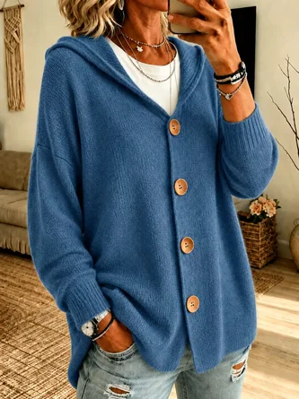 Plain Long Sleeve Hoodie Casual Spring Fall Cardigan Outerwear