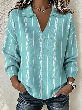 Geometric Casual Long Sleeve V Neck Spring Fall Sweater