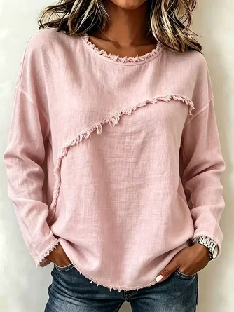 Plain Crew Neck Long Sleeve Blouse Casual Daily Spring Fall Top