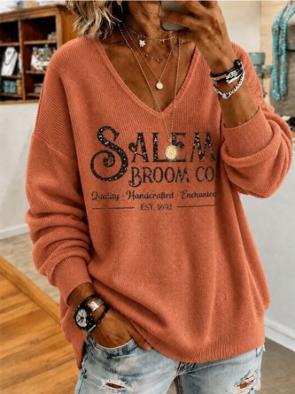 Halloween Long Sleeve Tee T shirt V Neck Casual Spring Fall Top