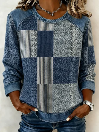 Abstract Graphic Crew Neck Printing Casual Spring Fall Long Sleeve Sweatshirt
