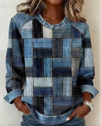 Contrast Stitching Crew Neck Casual Spring Fall Long Sleeve Sweatshirt