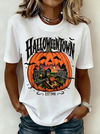 Halloween Short Sleeve Tee T shirt Crew Neck Casual Summer Top