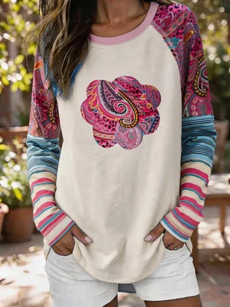Striped Long Sleeve Tee T shirt Crew Neck Vintage Spring Fall Top
