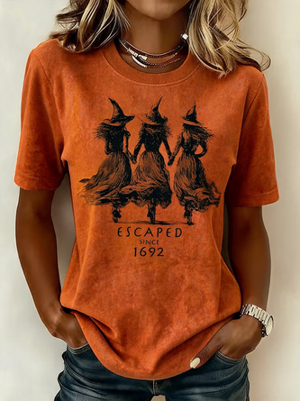 Halloween Short Sleeve Tee T shirt Crew Neck Vintage Summer Top
