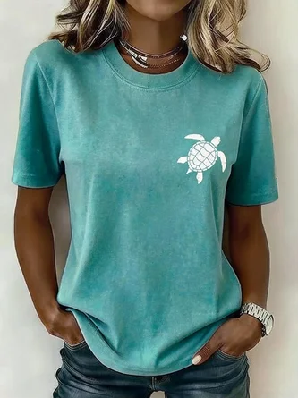 Turtle Short Sleeve Tee T shirt Crew Neck Casual Summer Top