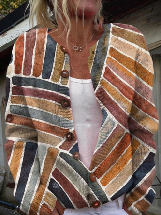 Geometric Long Sleeve Crew Neck Vintage Spring Fall Cardigan Outerwear