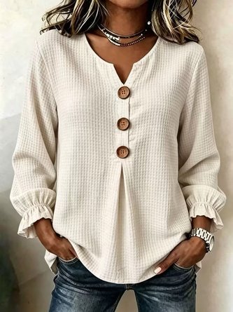Plain V Neck Long Sleeve Blouse Casual Daily Spring Fall Top