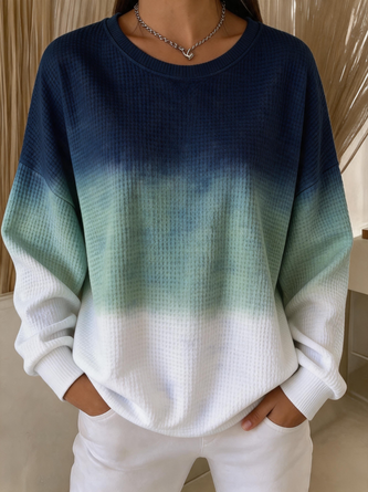 Women's Multicolor Block Crew Neck Casual Long Sleeve Sweatshirt