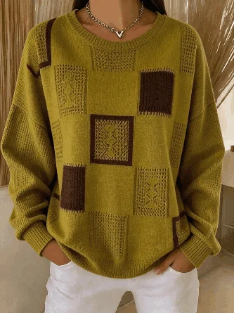 Block Crew Neck Vintage Spring Fall Long Sleeve Sweatshirt