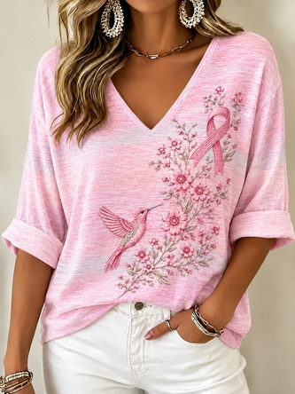Geometric Half Sleeve Tee T shirt V Neck Casual Summer Top