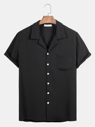 Men's Plain Color Black New Style Short Sleeve Casual Loose Shirt