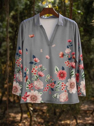 Womens Printed Cotton Casual Long Sleeve Tops