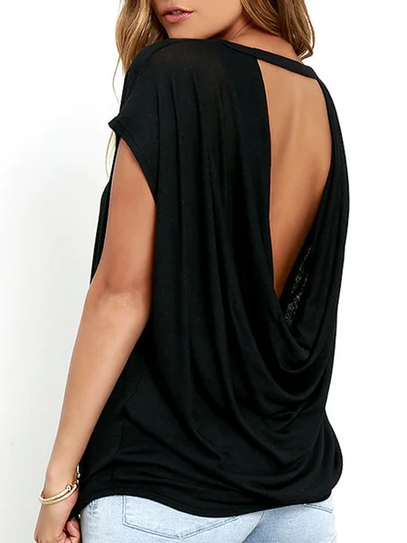 Crew Neck Cutout Plain T-Shirts