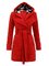 Double Breasted Slim Hoodie Solid Casual Long Pea Coat with Belt