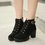 Chunky Heel Lace-up Booties Women Plus Size Slip-on Ankle Boots