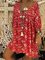 Linen Plus Size H-lined V neck Swing Women Long Sleeve Printed Floral Summer Dress