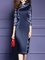 Stand Collar Navy Blue Bodycon Vintage Slit Statement Midi Dress