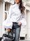 White Turtleneck Balloon Sleeve Cotton Blouse
