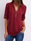 Womens Chiffon Half Sleeve Zipper Solid V neck High Low Blouse