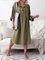 Women Convertible Sleeves Buttoned Loose Casual Dresses