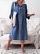 Women Convertible Sleeves Buttoned Loose Casual Dresses