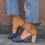 Women Vintage Color Block Casual Chunky Heel Adjustable Buckle Sandals