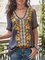 Plus Size Cotton-Blend Patchwork Women Summer Blouses
