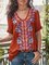 Plus Size Cotton-Blend Patchwork Women Summer Blouses